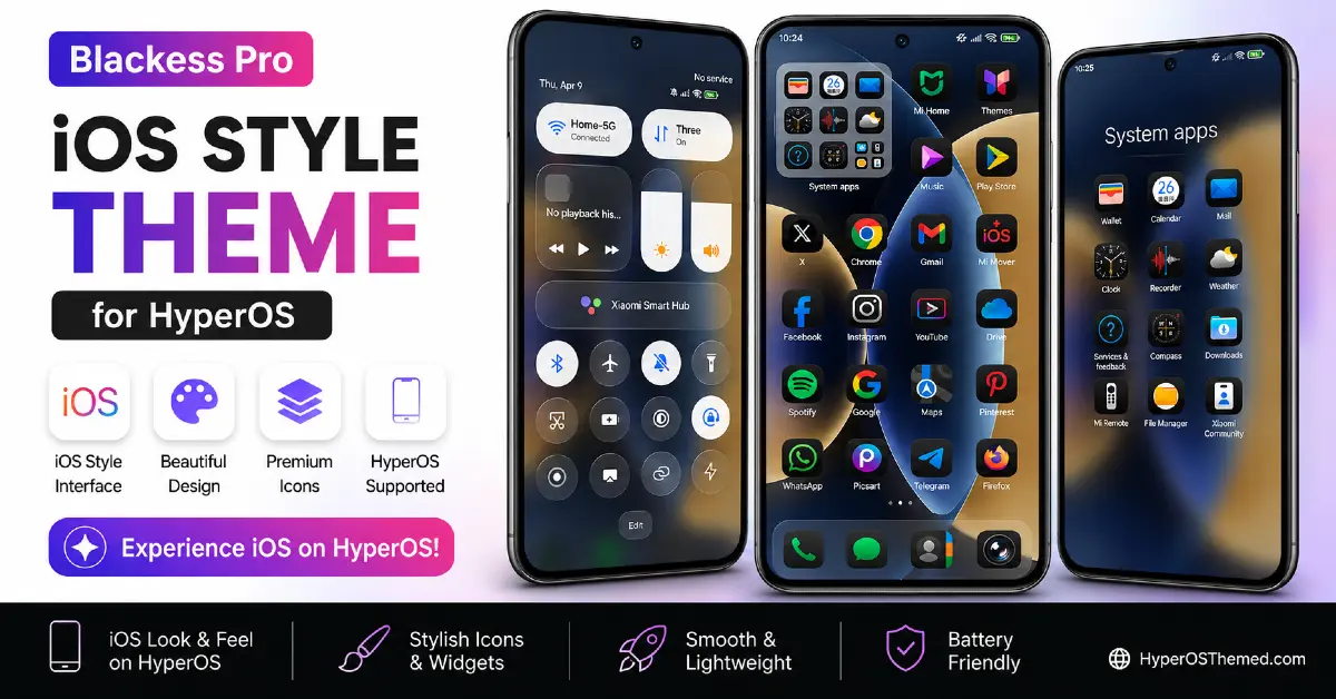 Blackess Pro iOS Style Theme for HyperOS with Dynamic Island