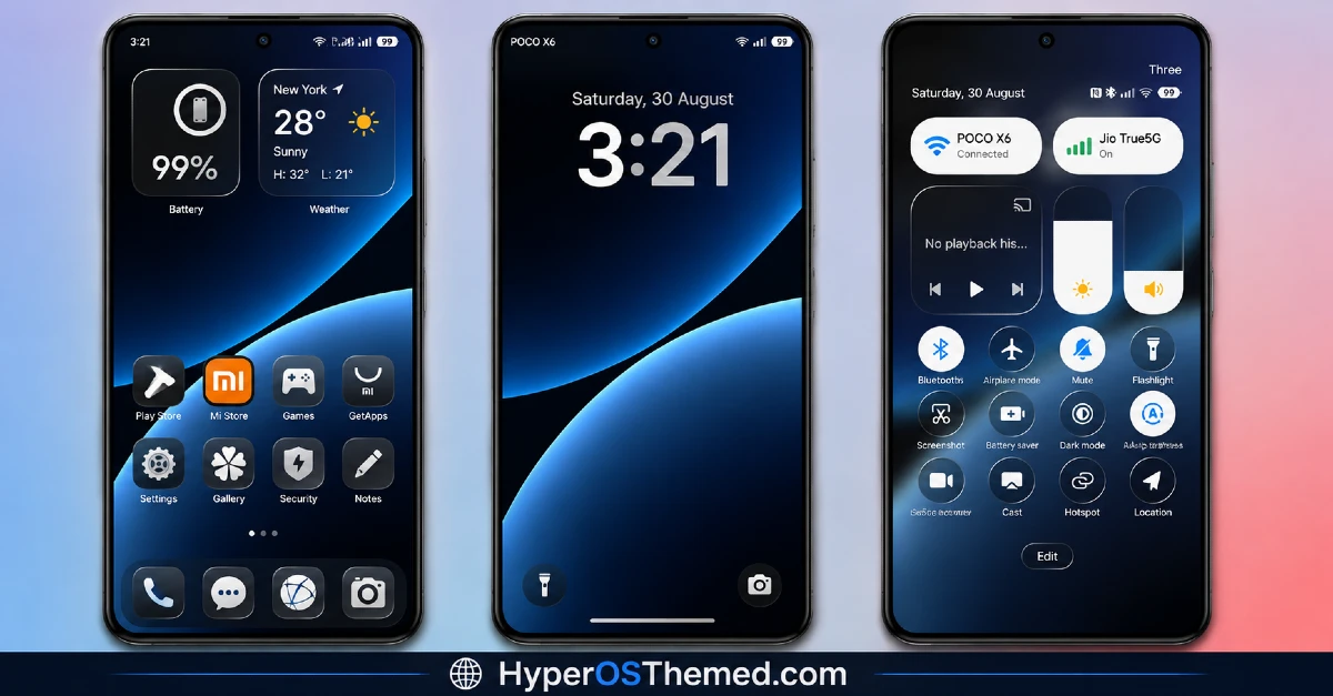Colorful 26S HyperOS Theme with Cool Blue Abstract design And Dynamic Lock Screen