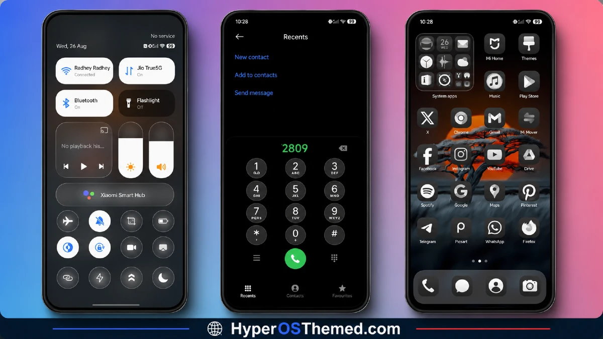Dark HOS3 HyperOS Theme with Premium AMOLED Minimalist Look for Xiaomi, POCO & Redmi 3