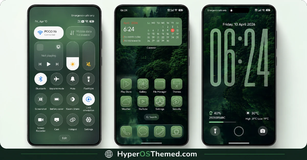 Green HOS3 HyperOS Theme for Xiaomi, POCO and REDMI Phones 1