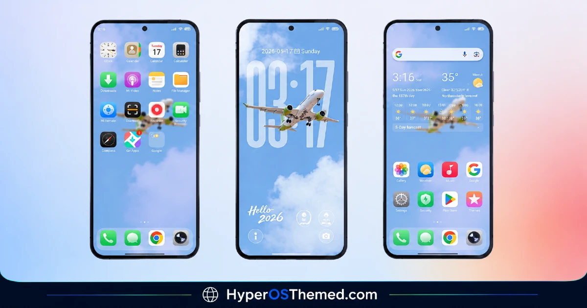 Liquid Glass HyperOS Theme with Dialer, Settings, Messages, and Control Centre