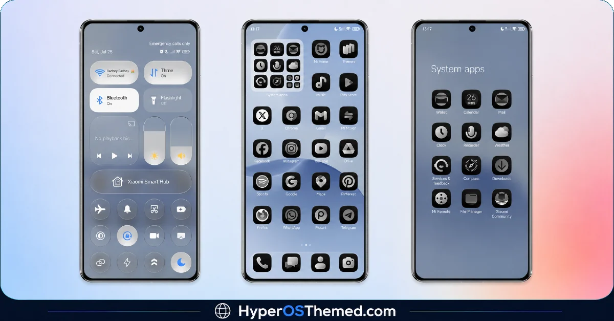 OX B1 HyperOS Theme with Premium Blue Glass Theme For Xiaomi, POCO & Redmi