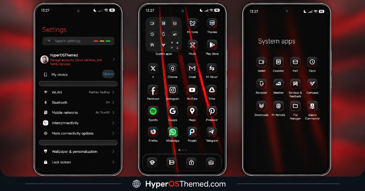 Crimson Obsidian HyperOS Theme with Luxury Black & Red Light Streaks for Xiaomi, POCO, Redmi 2