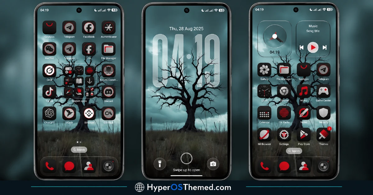 Duskred HyperOS Theme with Dynamic Depth Effect Lock Screen for Xiaomi, POCO, Redmi 1