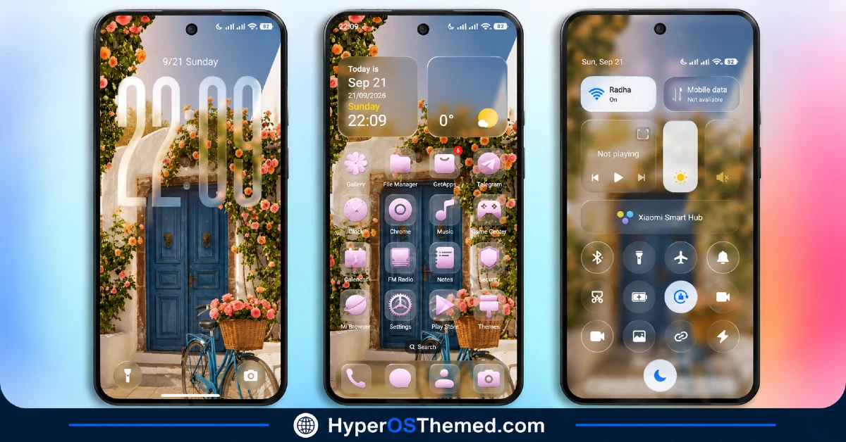 FiftyK HyperOS Theme ~ Floral Mediterranean Look with RGB Clock Control for Xiaomi, POCO, Redmi 3