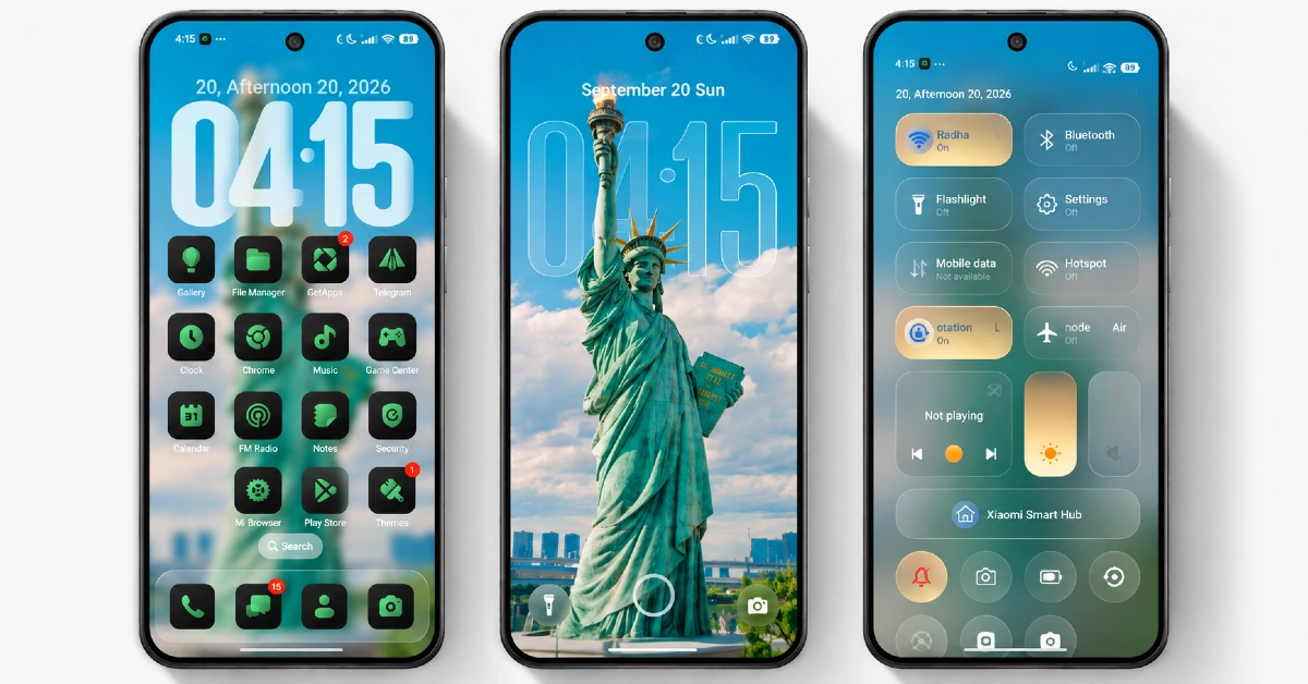OX G5 HyperOS Theme – Landmark Wallpapers with Neon Green Icons for Xiaomi, POCO, Redmi 1