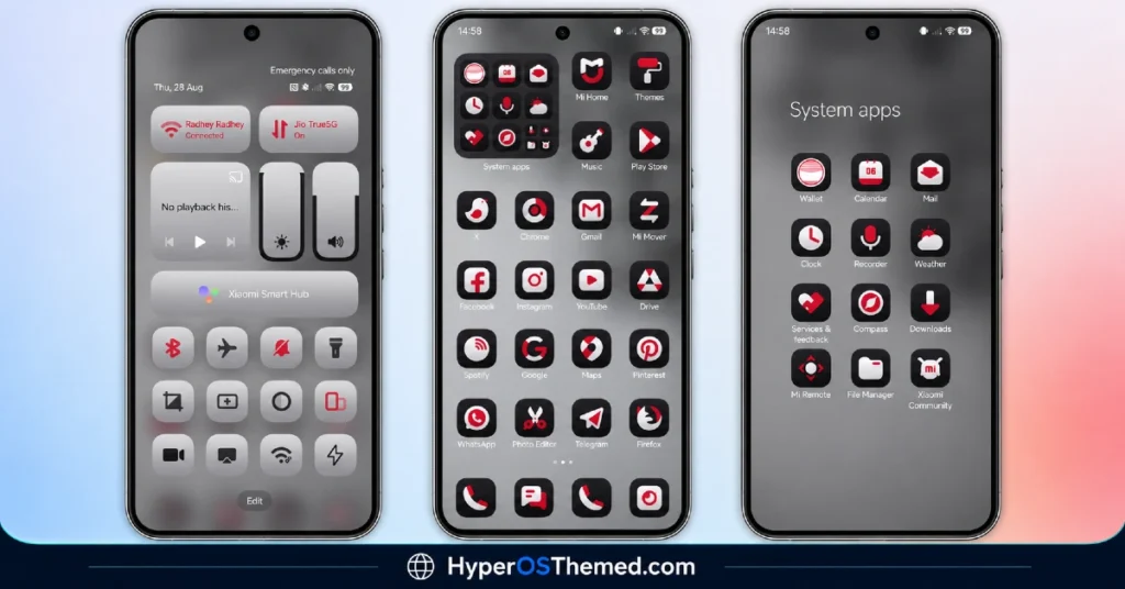 OX GR2 HyperOS Theme with Black & Red Customizable Lock Screen for Xiaomi, POCO, Redmi 2