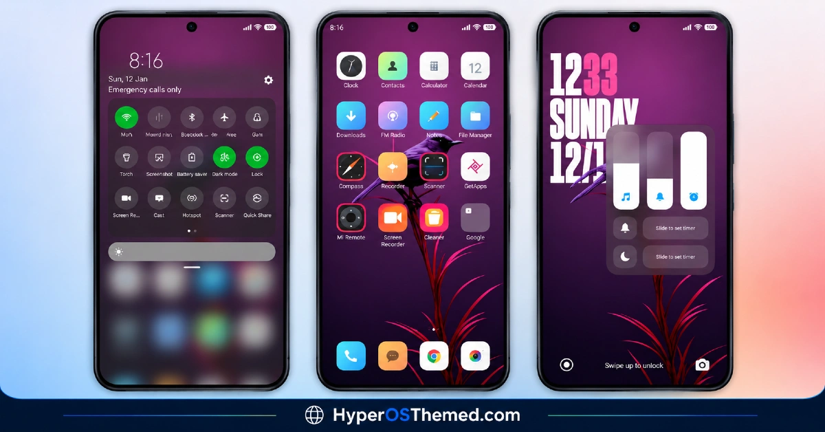 Purple G HyperOS Theme with Dark Mode Gradient & Depth Effect for Xiaomi, POC O, Redmi 2