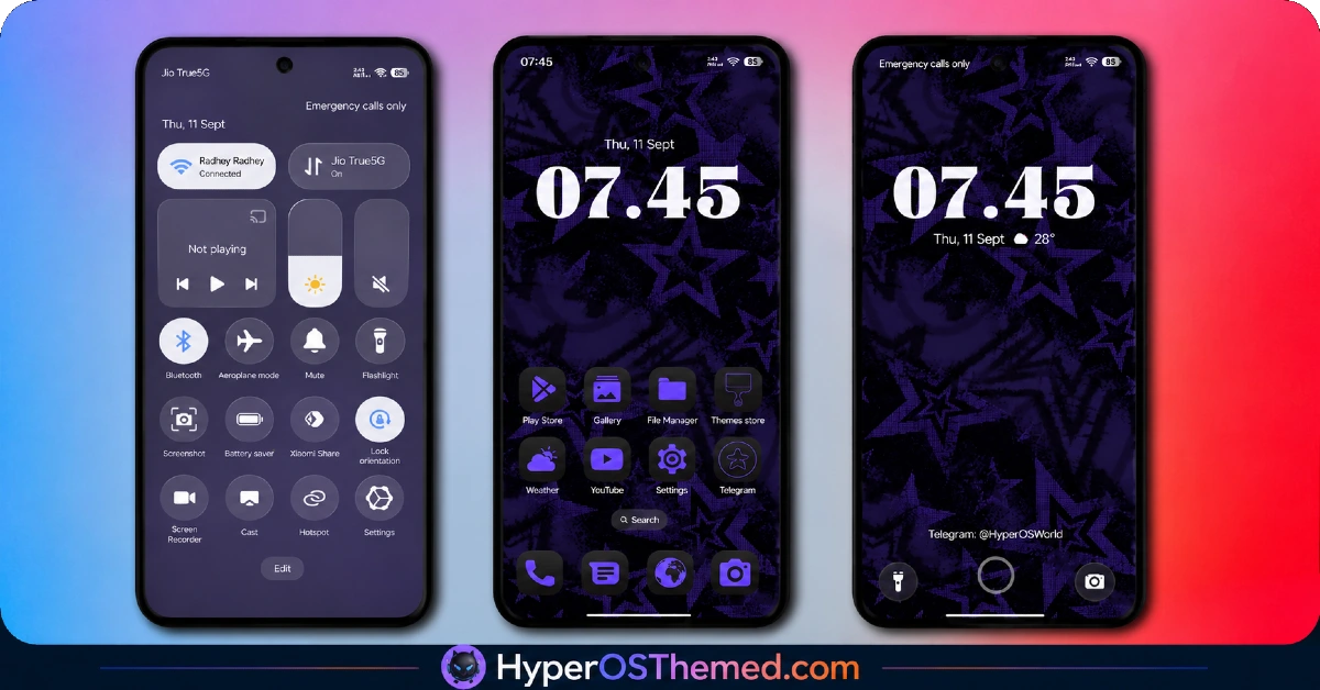 Purple Stars HyperOS Theme with Clean Minimal Redesign for Xiaomi, POCO & Redmi