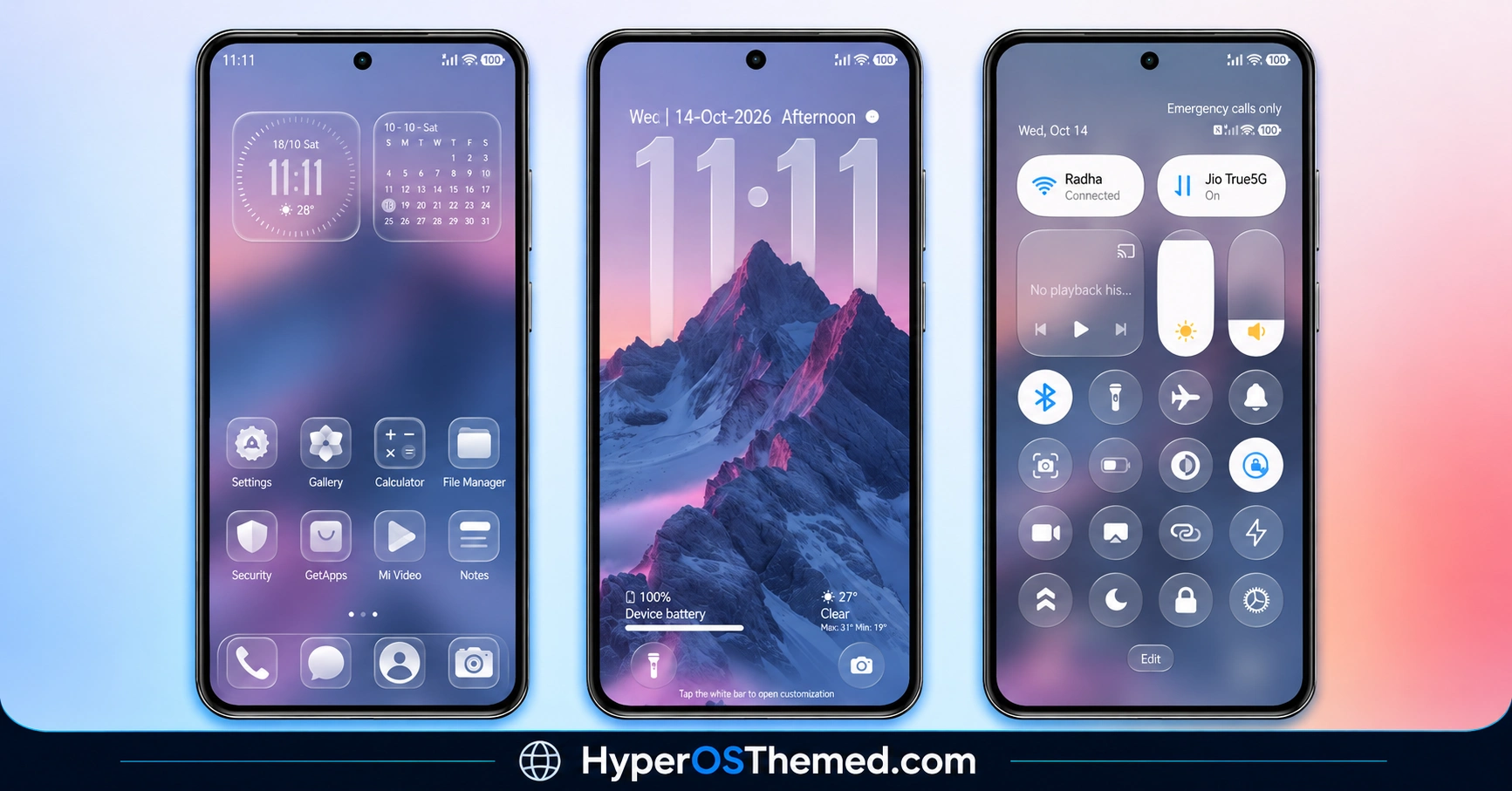 Aquora HyperOS Theme with 18 Wallpapers, Glass Icons for Xiaomi, Redmi and POCO 2