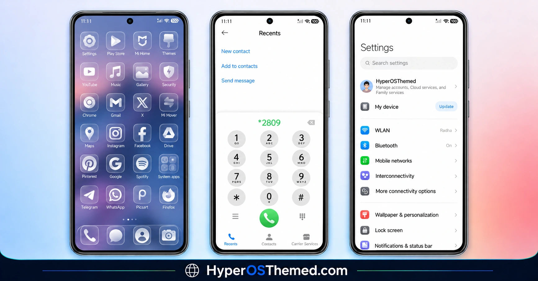 Aquora HyperOS Theme with 18 Wallpapers, Glass Icons for Xiaomi, Redmi and POCO 3