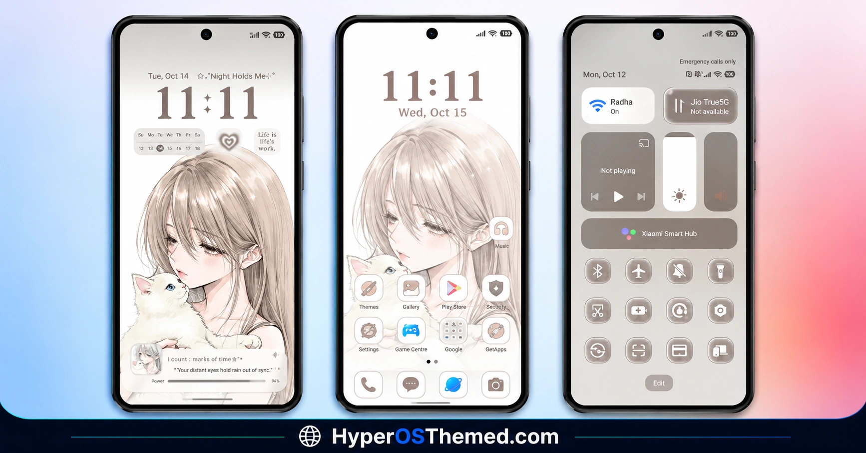 Cold Heart HyperOS Theme with Anime Wallpapers, Custom Clocks and Dark UI 1