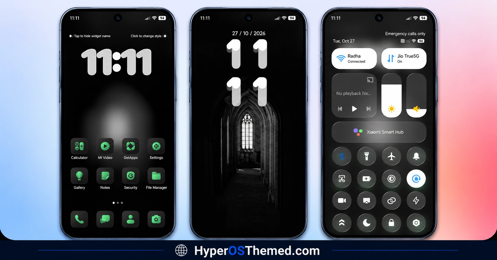 OX EMG Theme with Minimal Black Glass UI For Xiaomi HyperOS