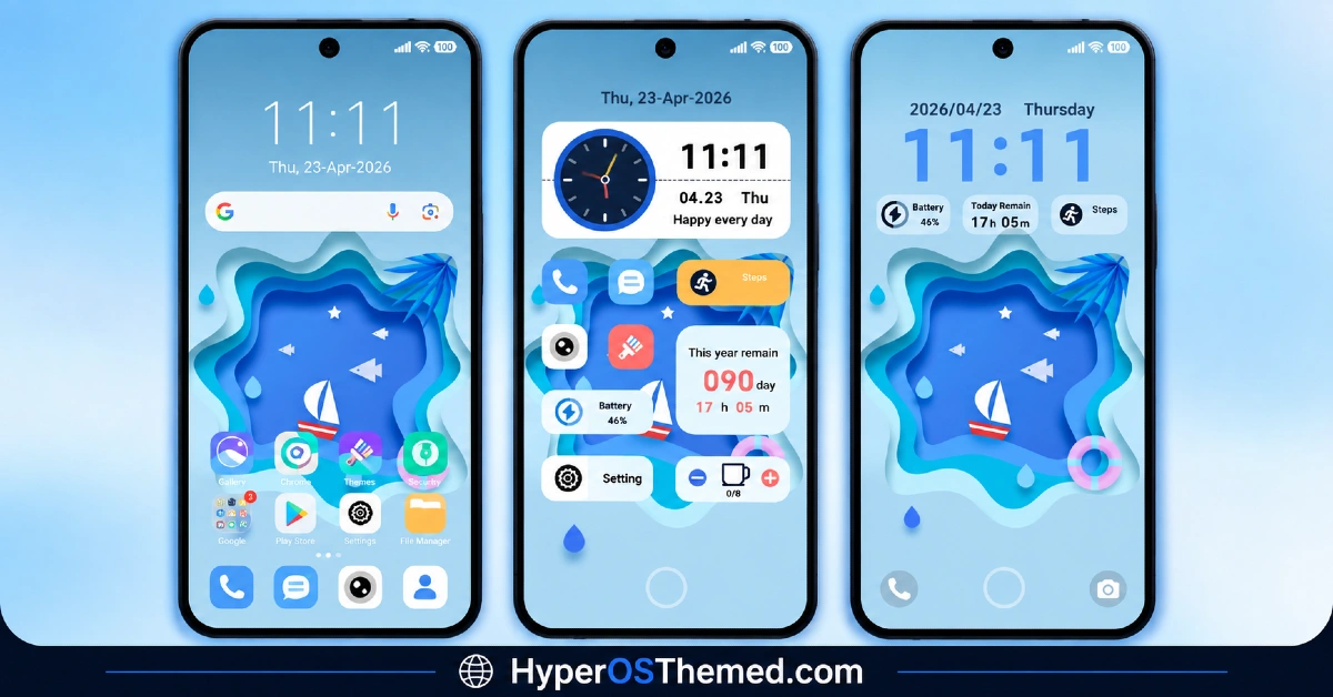 Paper Sea Breeze HyperOS Theme with 3D Paper Style Widgets & Sea Design for Xiaomi, POCO, Redmi 1