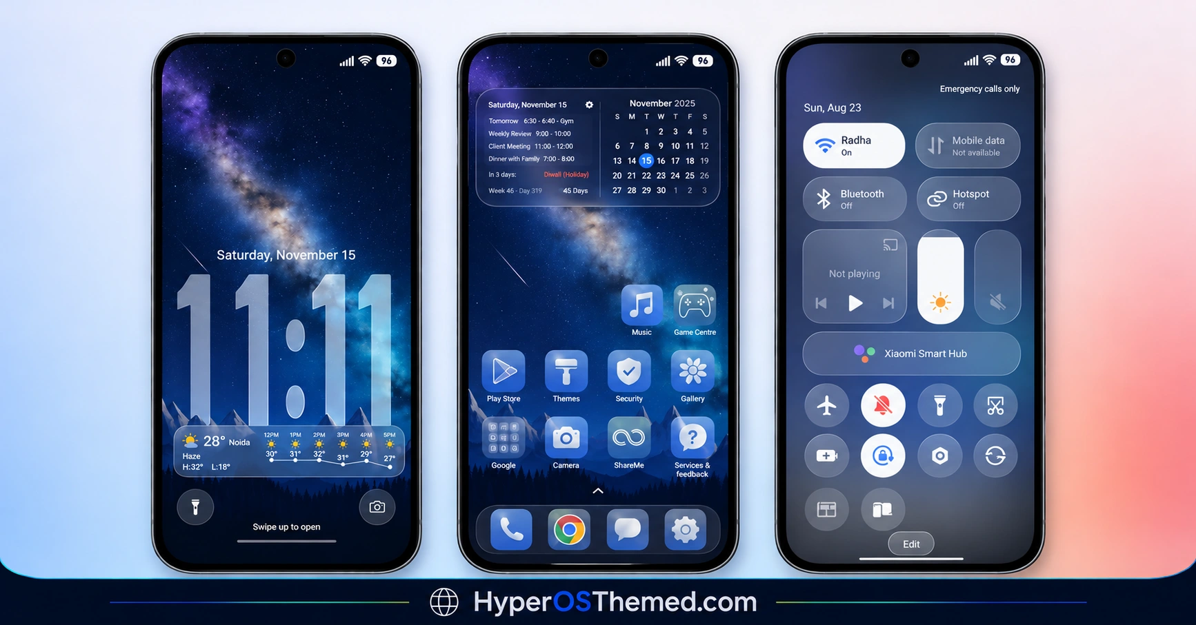 Real Glass HyperOS Theme with Blue Glass Icons and Depth Effect Lock Screen for Xiaomi, Redmi and POCO 1